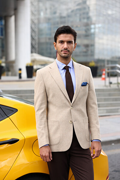 AEK FIORE Erkek Krem Yün Kaşmir Karışımlı Ceket