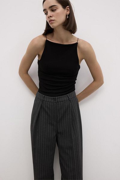 KADRİYE BAŞTÜRK Gray Striped Fit Palazzo Trousers