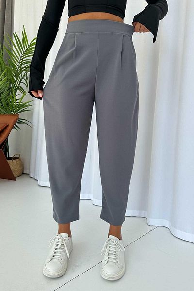 Mine Tan Butik Gray Balloon Trousers - Elastic Back