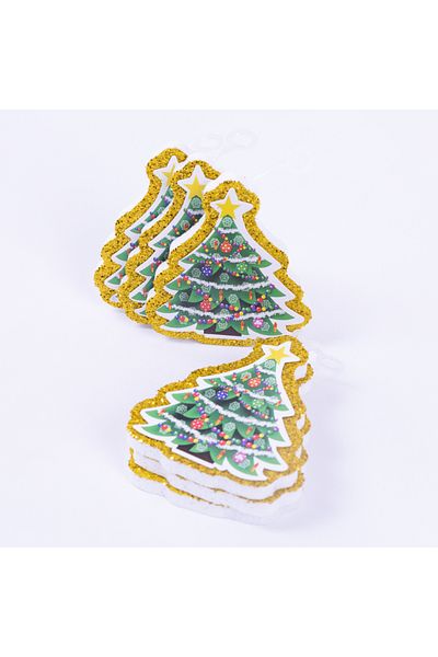 Bimotif Styrofoam Christmas tree ornament with yellow glittered tree figure around, pine tree 3 pieces