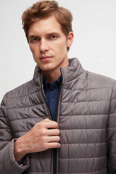 D'S Damat Slim Fit Γκρι αντιανεμικό πουπουλένιο παλτό με επένδυση από ίνες