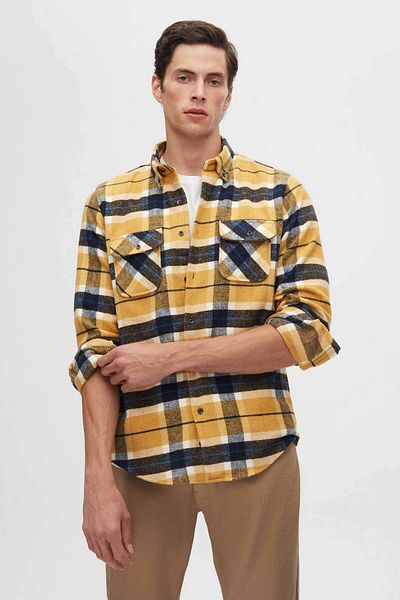 D'S Damat Ds Damat Slim Fit Mustard καρό πουκάμισο ξυλοκόπο