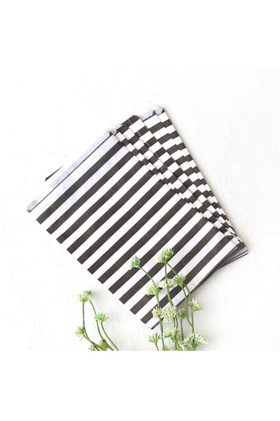 Bimotif Çizgi desenli 25 adet kese kağıdı, beyaz-siyah, 18x30 cm