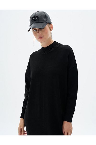 Kayra Button Detailed Knitwear Dress Navy Blue