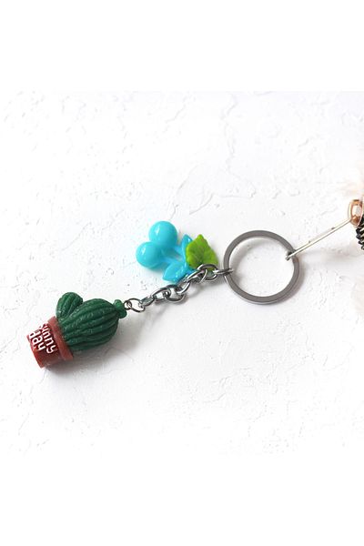 Bimotif Cactus Keychain with Blue Fruit and Coffee Pot, Sunny Day