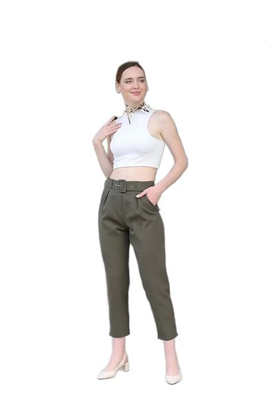 lodmela Belt And Pleat Detailed Fabric Trousers 1754 Khaki