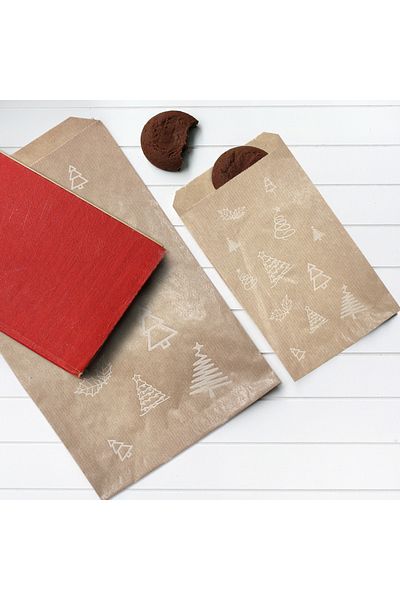 Bimotif Pine Patterned Paper Bag, Kraft-White 11X20 cm - 500 Pieces