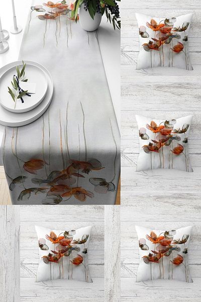 on the clouds Poppy Bouquet Floral Table Different Ranir Models Decorative Set of 4 Throw Pillow Covers