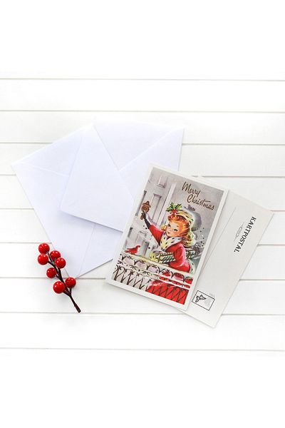 Bimotif Πρωτοχρονιάτικη Κόκκινη Γυναικεία Καρτ ποστάλ - 1 Τεμάχιο