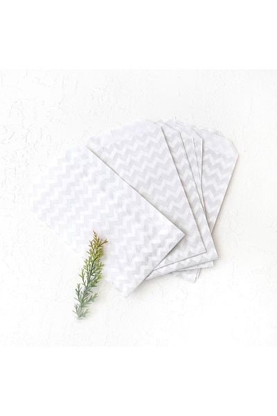 Bimotif كيس ورق بنمط متعرج، أبيض فضي مقاس 11x20 سم - 25 قطعة