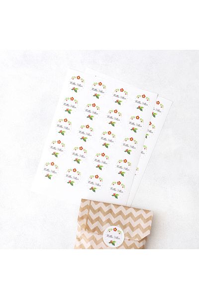 Bimotif 20 Pieces of Polka Dot and Zigzag Patterned Paper Bag - Floral Happy New Year Stickers (18x30 cm)