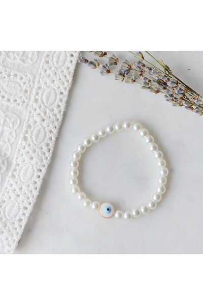 Bimotif White round Evil Eye Pearl Bracelet 5pcs