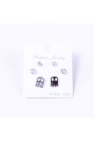Bimotif Silver-coloured 3 kinds of screw stud earrings set, ghost