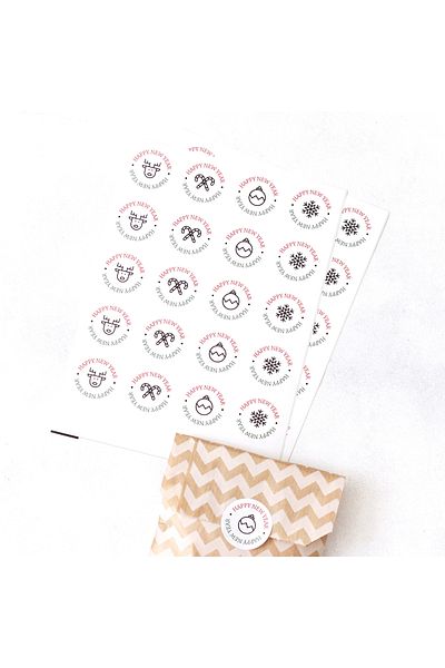 Bimotif 20 Pieces of Polka Dot and Zigzag Patterned Paper Bags - Set of New Year Sticker (18x30 cm)