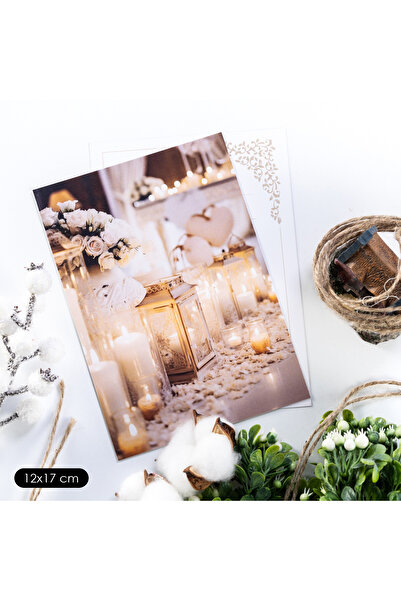 Bimotif Söz, nişan, düğün kartı, arkası yazılabilir, dekoratif mumlar, 12x17 ...