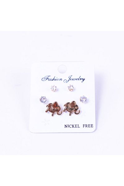 Bimotif Gold-coloured 3 kinds of screw stud earrings set, elephant