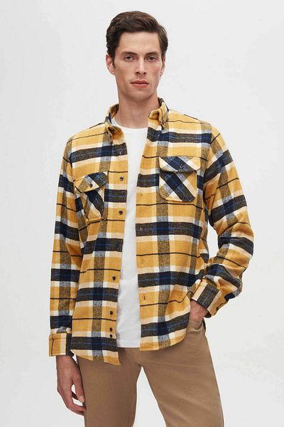 D'S Damat Ds Damat Slim Fit Mustard καρό πουκάμισο ξυλοκόπο