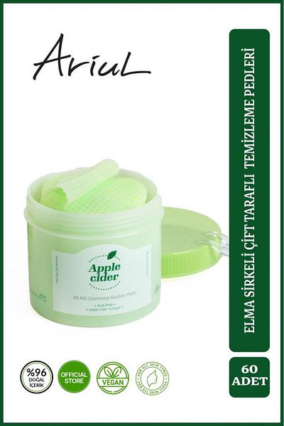 Ariul Apple Cider Double Sided Facial Cleansing Pad 60 Pieces | | Apple Vinegar, Water Based