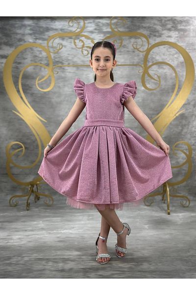 defada Girl's Pink Color Glittery Buckle Birthday Dress