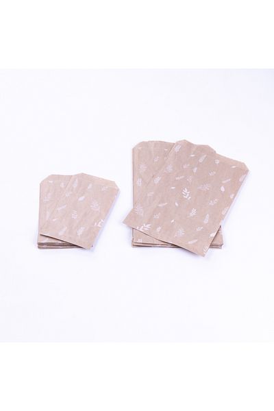 Bimotif Paper Bag with Leaf Pattern, Kraft-White 11X20 cm - 50 Pieces