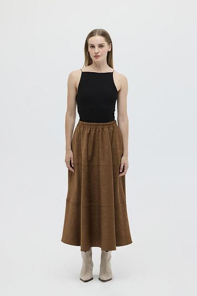 KB STUDIO Tan Suede Flared Φούστα - Με Λεπτομέρεια Ραφής