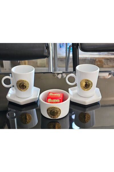 MeGgDecor طقم مكون من 5 قطع من الكوب الأبيض الذهبي ووعاء البهجة التركية
