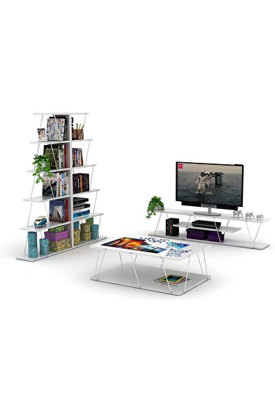 Home Canvas Tars Modern TV Stand for Living Room, TV Unit Media Easy Assembly - White and Chrome