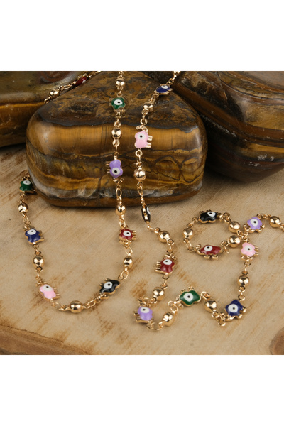 Prestij Boncuk Lanț cu mărgele cu ochi de elefant, bijuterii și lanț de acces...