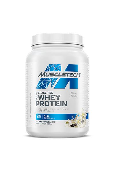 MUSCLETECH 100% Grass-Fed Whey Protein, Deluxe Vanilla, 1.8 LB