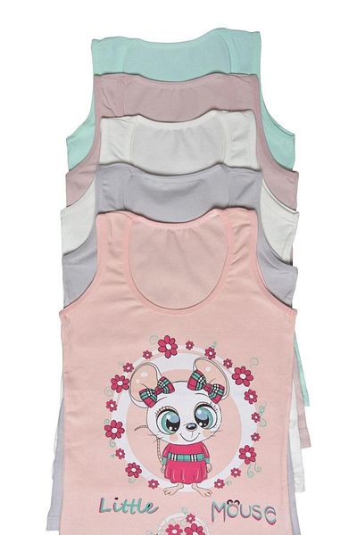 Nicoletta Girl's Undershirt Wide Strap Printed 5 Pack Lycra Mixcolor