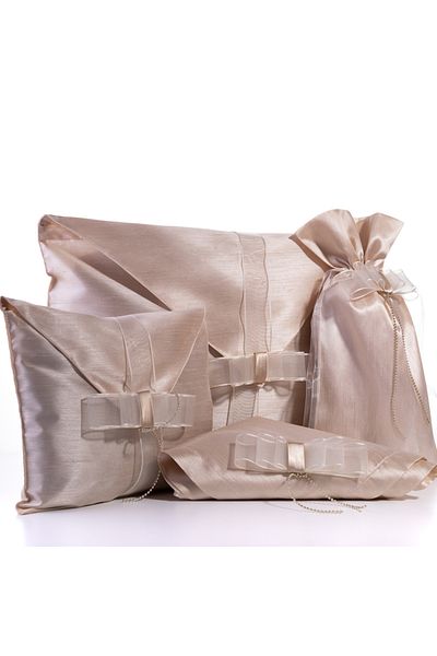 Bimotif 4 Piece Ottoman Silk Dowry Set - Coffee with Milk