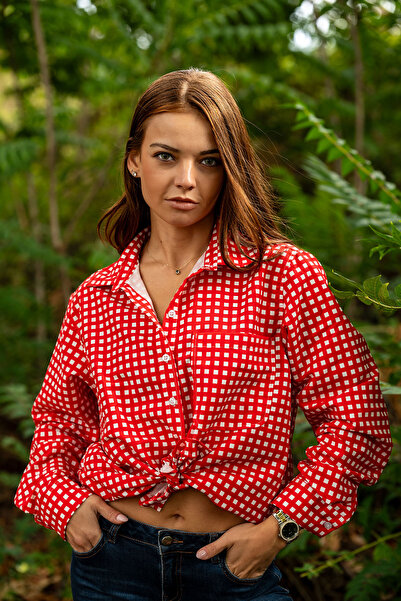 VerdeBlanco Kareli Dijital Baskı Uzun Kollu Relax Gömlek