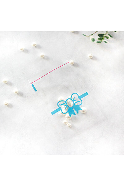 Bimotif Mavi Fiyonk Desenli Bantlı Şeffaf Poşet 10x15 Cm (100 Adet)