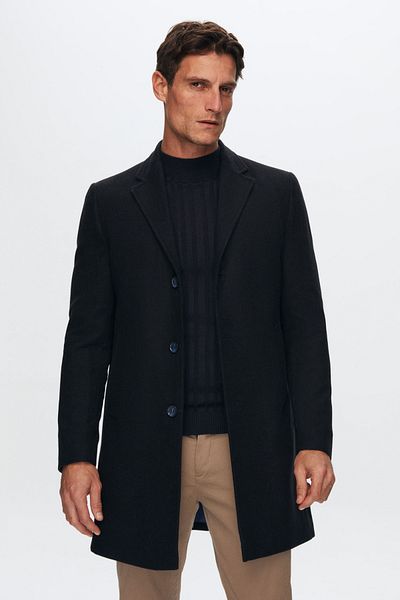 D'S Damat Παλτό με μονό γιακά Navy Blue με κανονική εφαρμογή