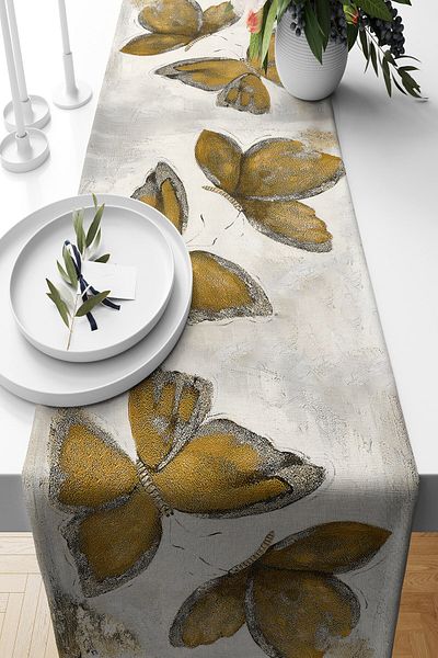 on the clouds Χρυσό Vintage Yellow Butterfly Stain Resistant Fabric Τραπέζι κουζίνας σαλονιού Διαφορετικά μοντέλα Raner