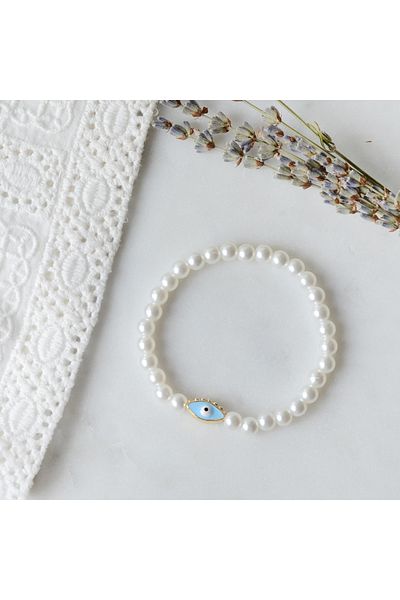 Bimotif Pearl 5 Pieces Blue Bracelet - Eye Evil Eye