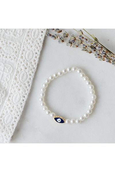 Bimotif Navy Blue Pearl 5 Pieces Bracelet - Eye Evil Eye