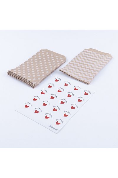 Bimotif Set of 20 Polka Dot and Zigzag Patterned Paper Bags - Just for You Sticker (11x20 cm)
