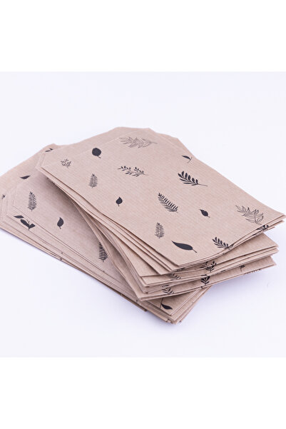 Bimotif Yaprak Desenli Kese Kağıdı, Kraft-siyah 18x30 Cm - 100 Adet