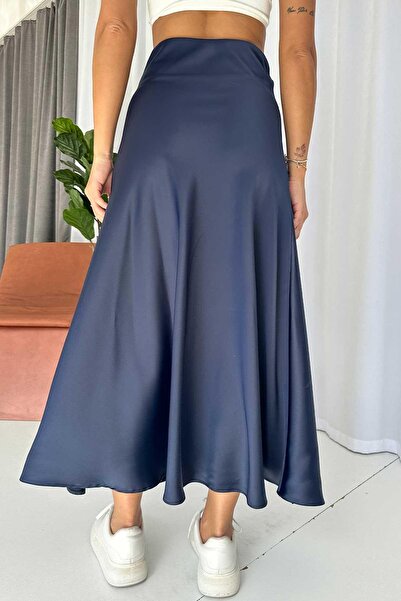 Mine Tan Butik Сатинова довга жіноча спідниця - темно-синя