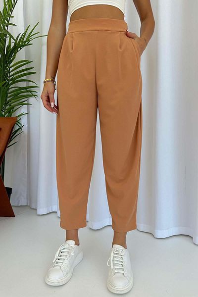 Mine Tan Butik Brick Colored Balloon Trousers with Elastic Back