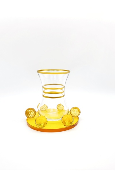 ÖzcamKristal 6 Kişilik 12 Parça Sarı Kristal Tabaklı Cam Çay Takımı – Şık ve ...