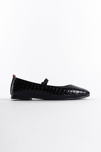 Capone Outfitters Ballerinas für Damen aus schwarzem Lackleder mit Krokodilmuster - Modell mit Band
