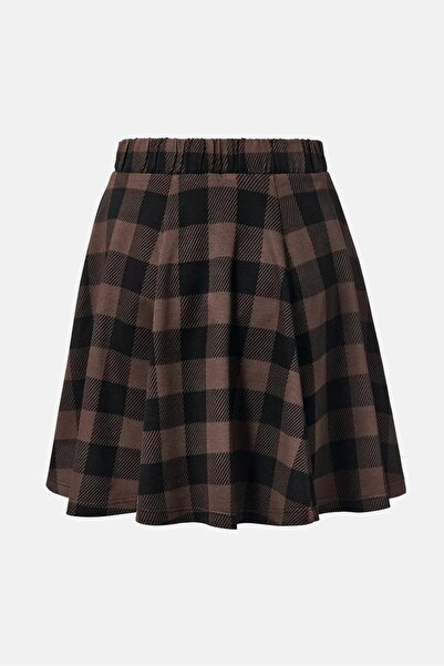 Tchibo Women Belted Plaid Mini Skirt, Brown