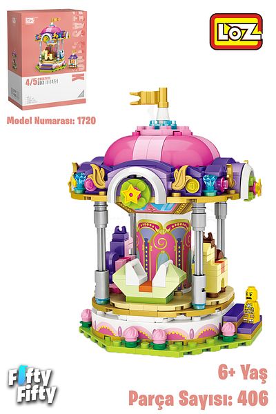 Vagonlife Loz Mini Block Series Carousel - Lz1720, 406 Piece Toy Building Set