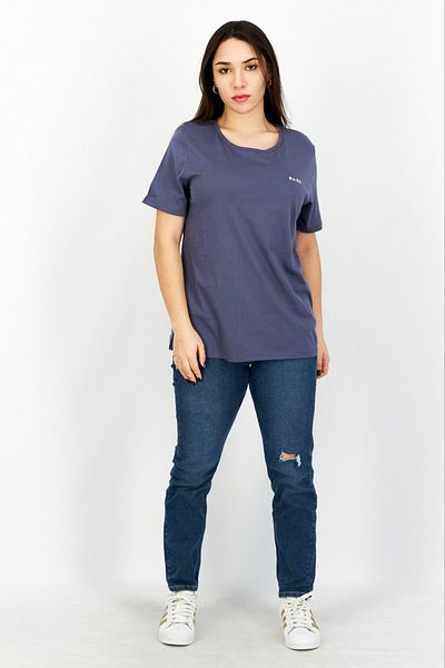 NA-KD Women Round Neck Short Sleeve Brand Logo T-shirt, Dusty Blue