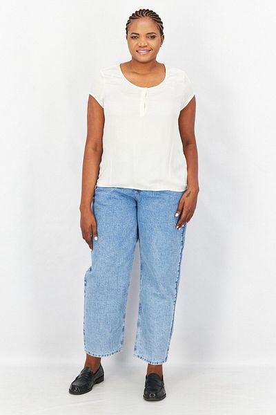 Esprit Women Round Neck Short Sleeves Plain Blouse, White