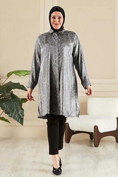 Ferace Women's Hijab Plus Size Leopard Print Long Shirt Tunic