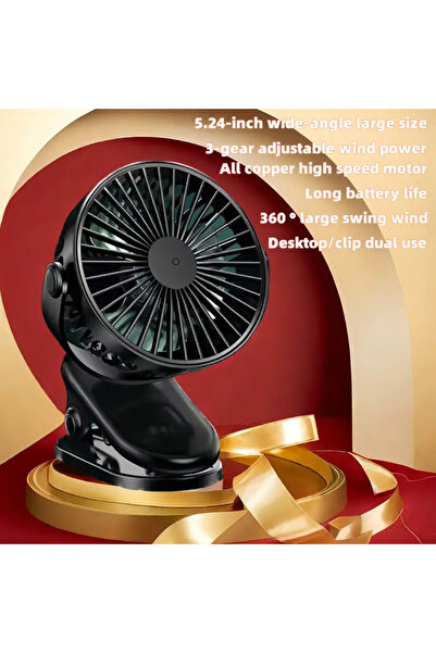 WASHA Taşınabilir USB Klipsli Fan Şarj Edilebilir, 720° Dönebilme, 3 Hız Yaz ...