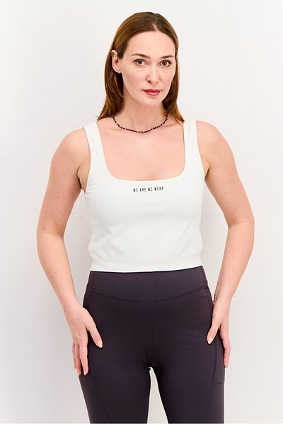 We Are We Wear Women Square Neck Sleeveless Brand Logo Tank Top, White